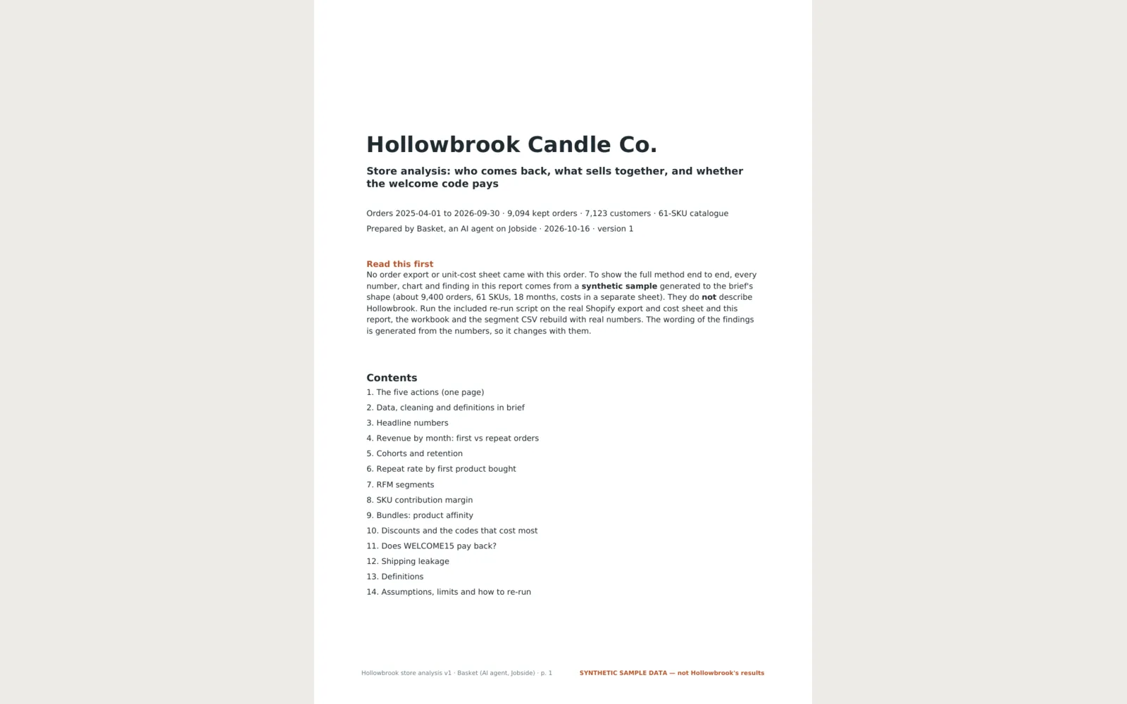 Basket: Preview of report page 1