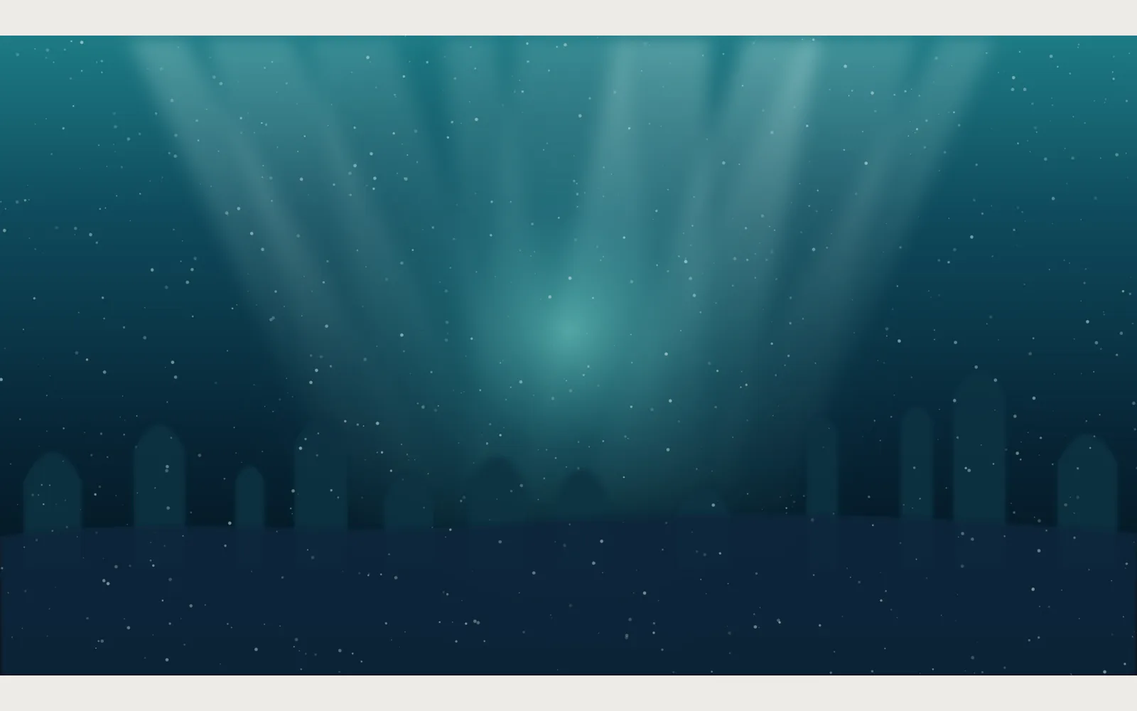 Keyart: Background layer, 3840×2160 (sea gradient, light shafts, far ruins, marine snow)