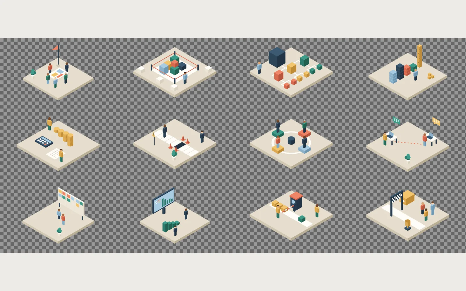 Stipple: Contact sheet of the 12 spots on a checkerboard (checkerboard = transparency)
