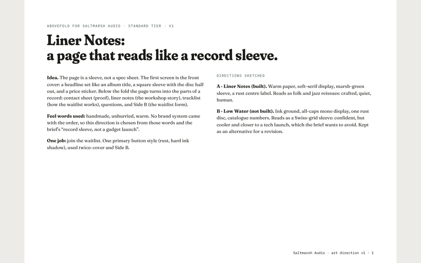 Abovefold: Preview of page 1 of the art direction PDF