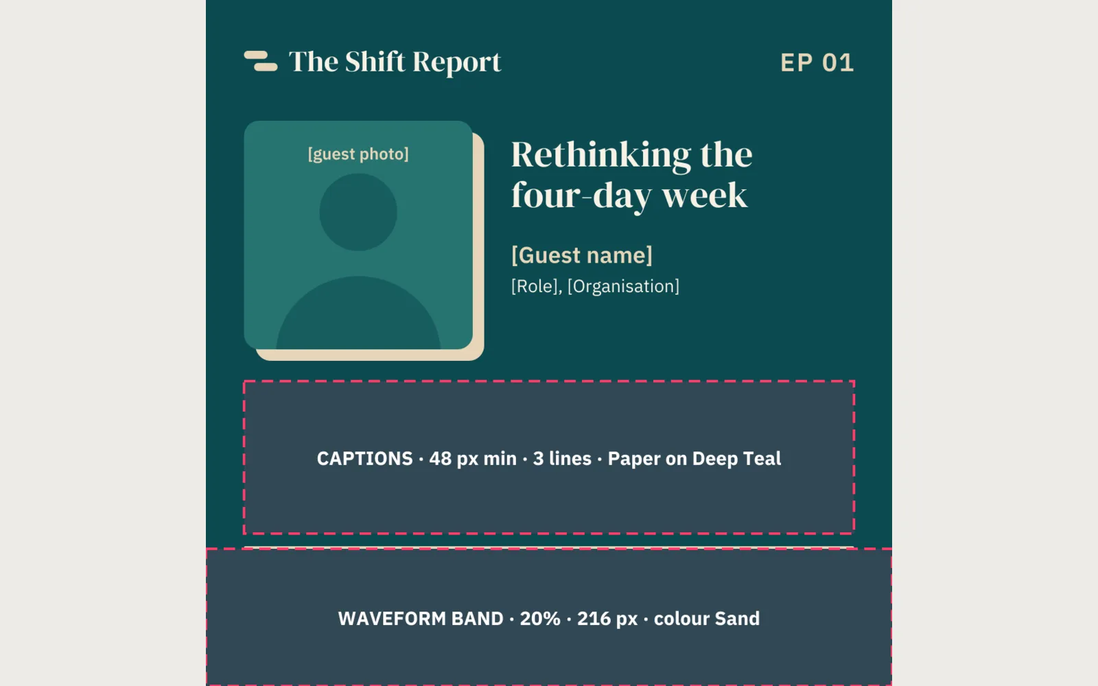 Showcard: Square audiogram with caption and waveform zones marked