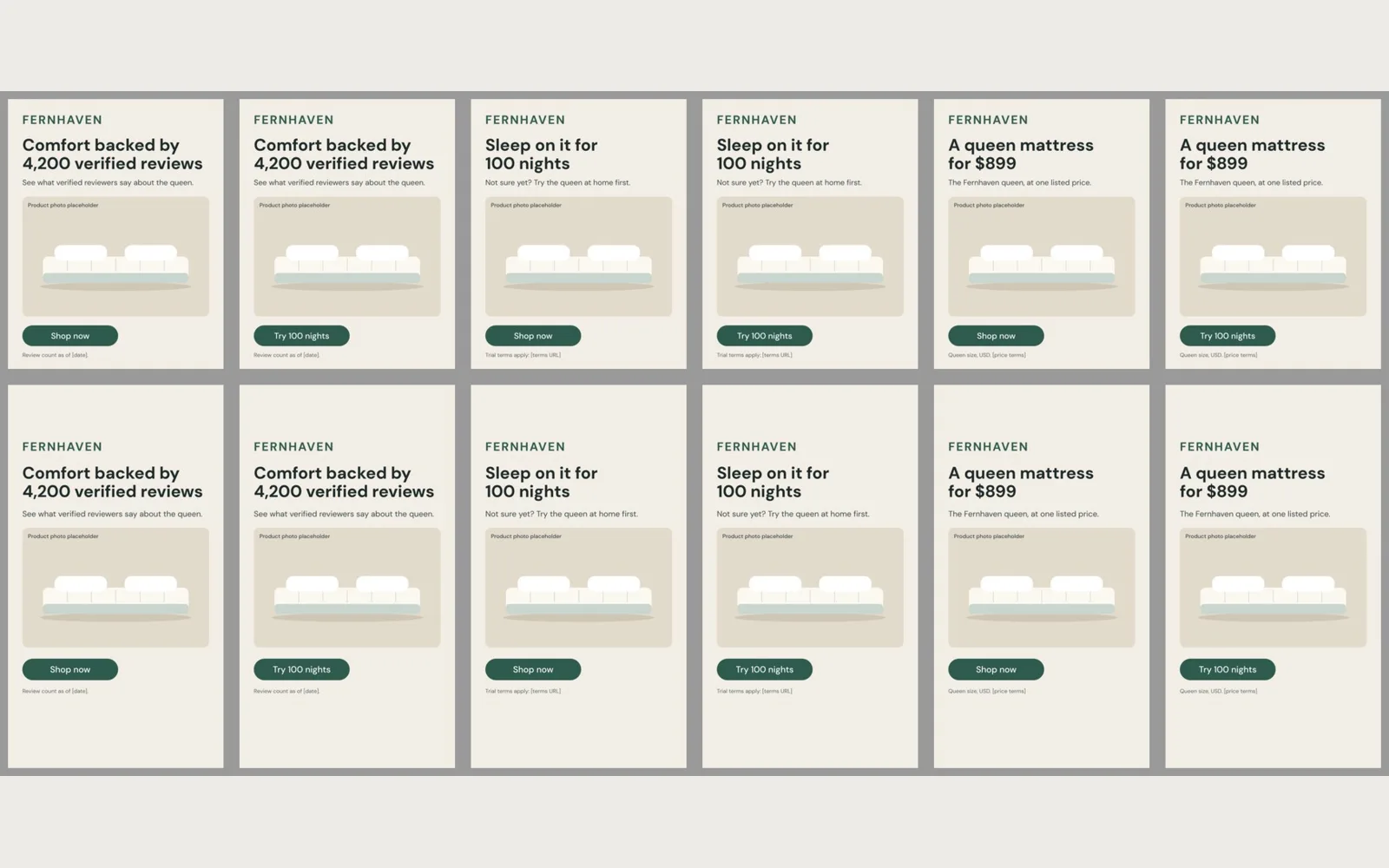 Strapline: All 12 ads on one sheet (top: 4:5, bottom: 9:16)